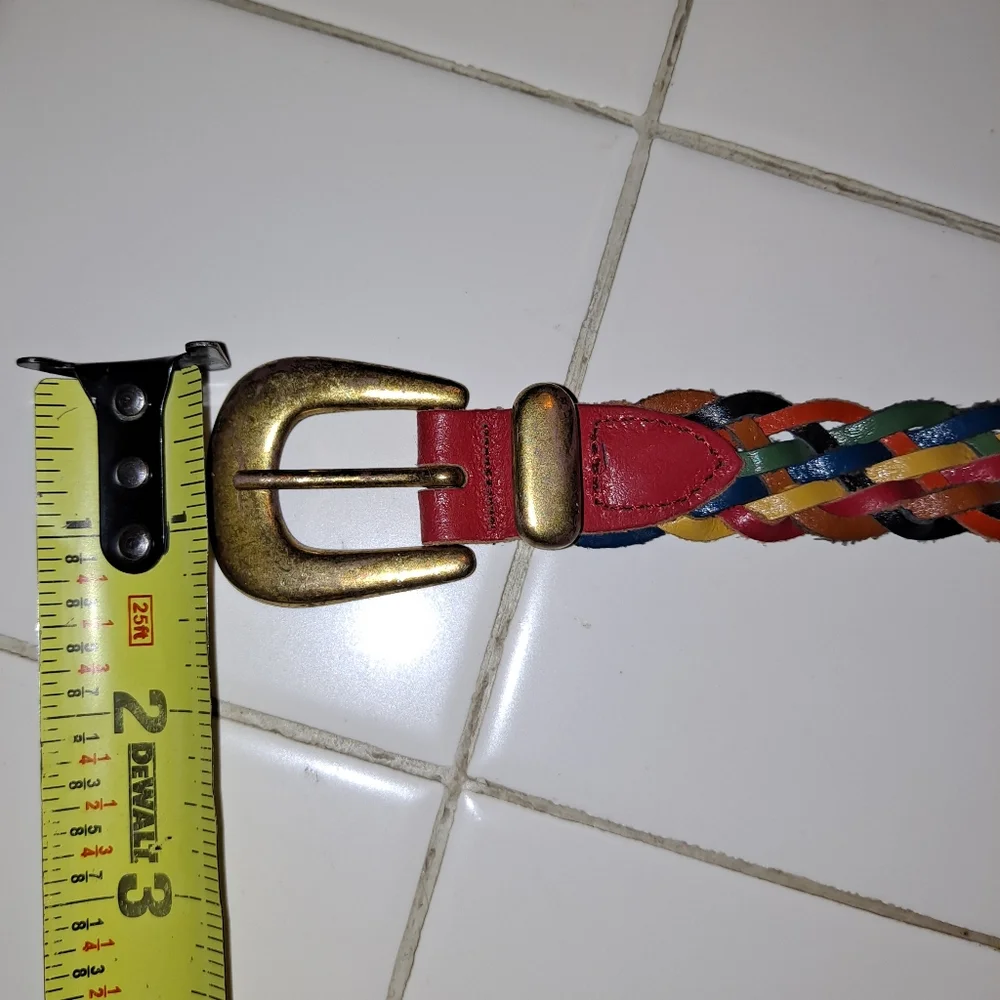 Arizona woven leather belt colorful rainbow gold braided belt size small vintage